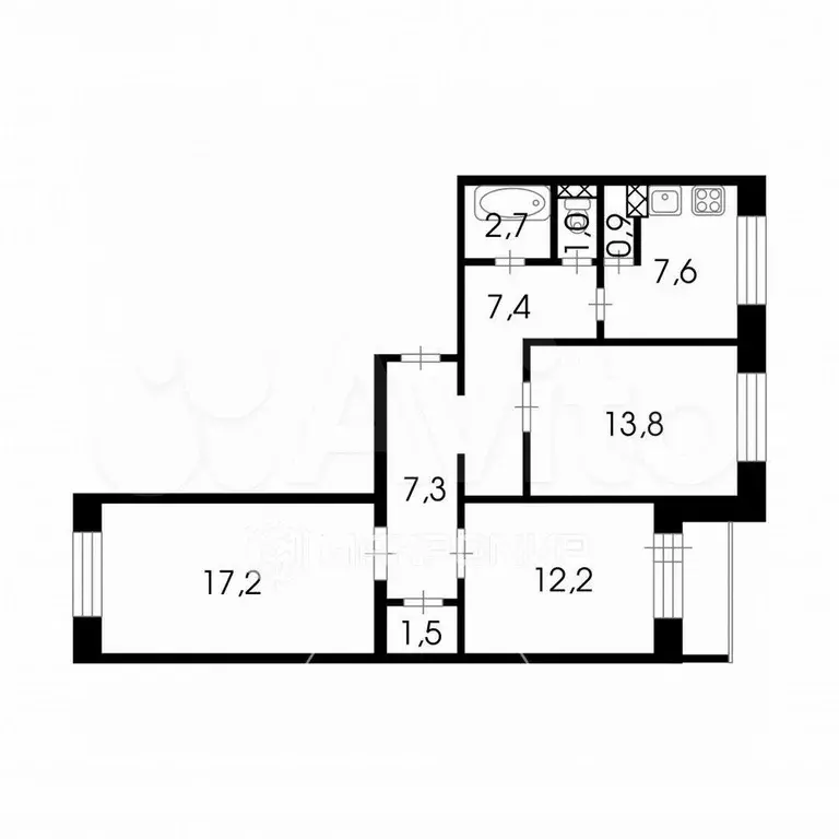 3-к. квартира, 71,6 м, 6/10 эт. - Фото 0