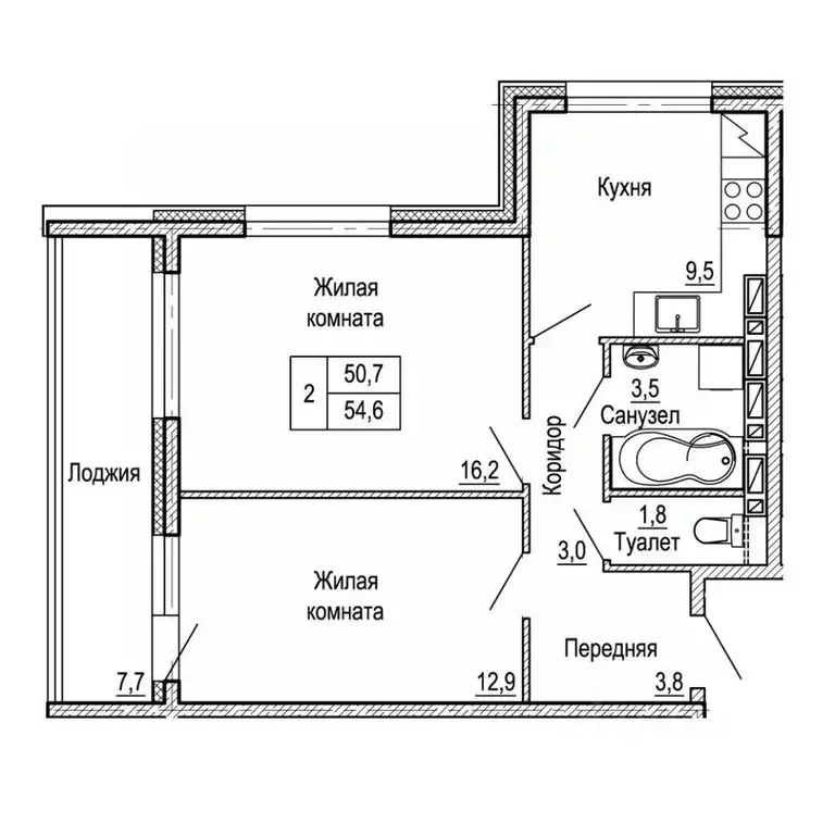2-к кв. Приморский край, Владивосток На Черняховского жилой квартал,  ... - Фото 1