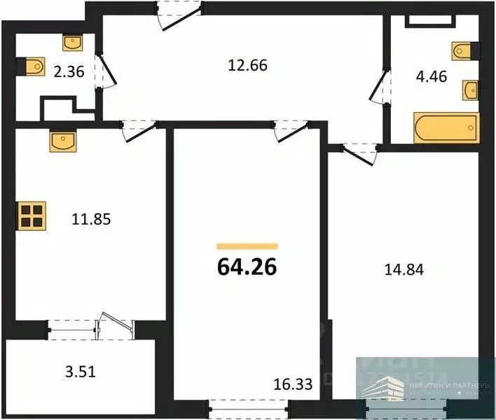 2-к кв. Воронежская область, Воронеж ул. Ломоносова, 116Б (64.3 м) - Фото 0