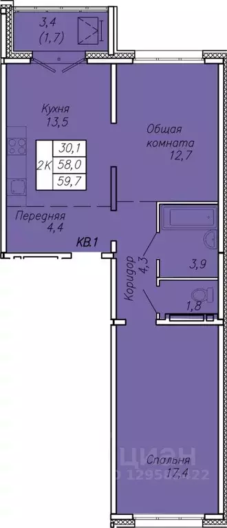 2-к кв. Новосибирская область, Новосибирск ул. Связистов, 13/2 (59.7 ... - Фото 0