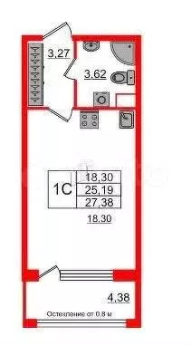 Квартира-студия, 25,2 м, 2/11 эт. - Фото 0