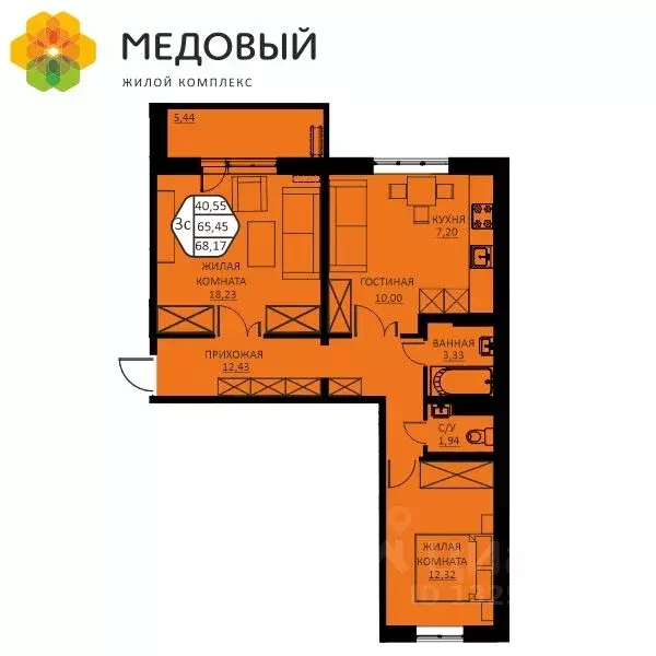 3-к кв. Пермский край, д. Кондратово ул. Н.М. Яблокова, 6 (68.17 м) - Фото 0