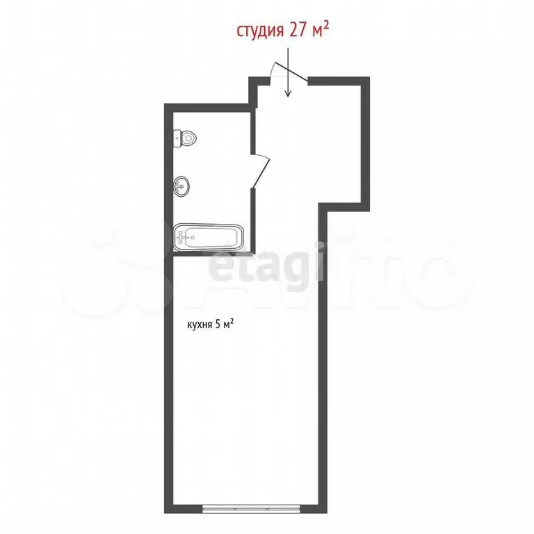 Квартира-студия, 27 м, 3/26 эт. - Фото 0