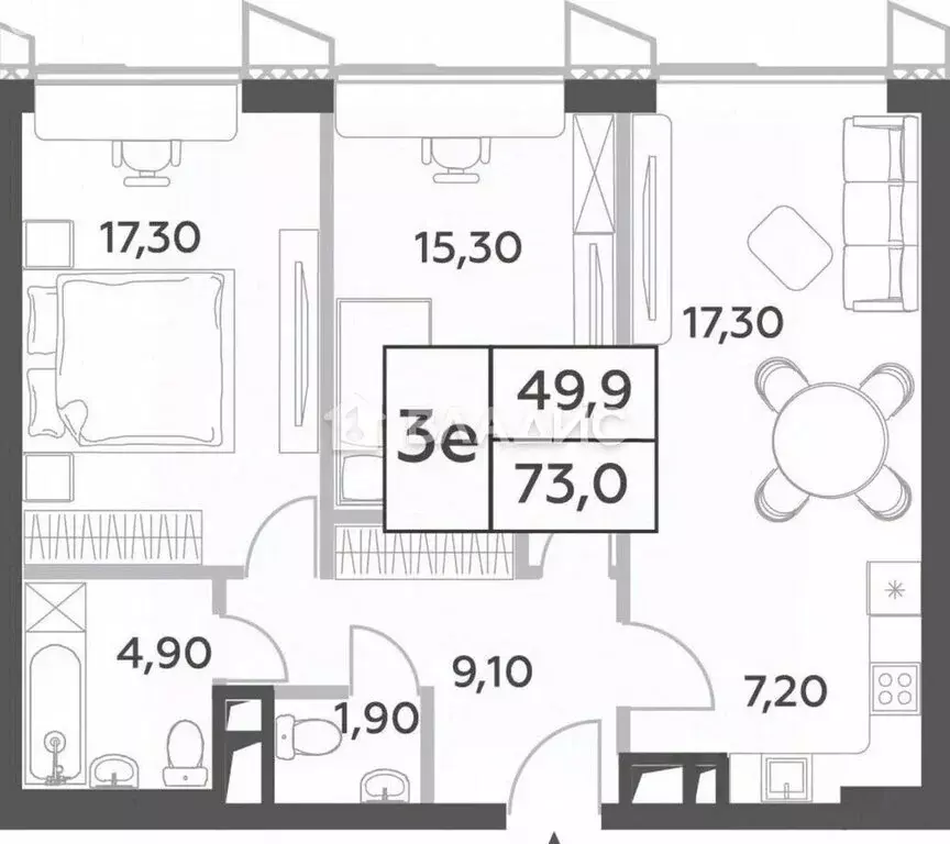 3-комнатная квартира: Москва, проспект Генерала Дорохова, 49 (73 м) - Фото 1