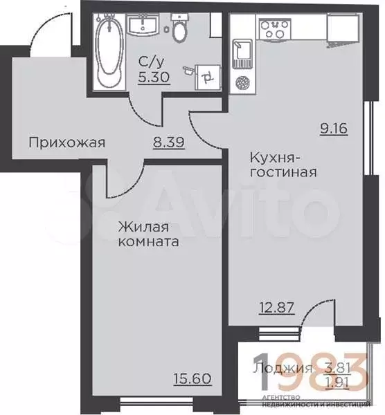 1-к. квартира, 53,2 м, 2/18 эт. - Фото 0