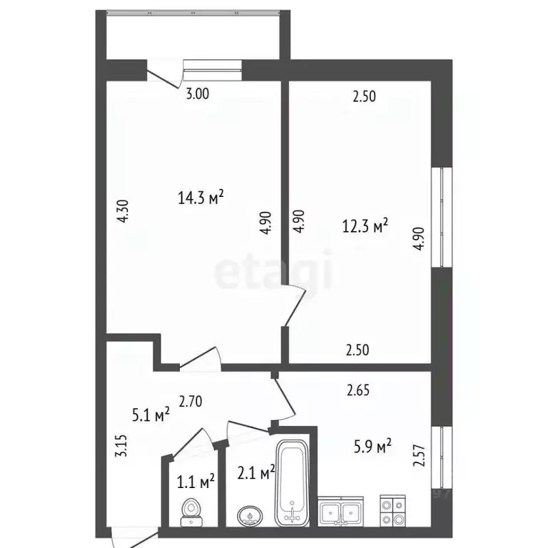 2-к кв. Башкортостан, Стерлитамак Коммунистическая ул., 19 (40.8 м) - Фото 2