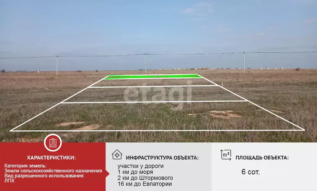 Участок в Крым, Сакский район, Штормовское с/пос, Ветеран кп  (6.0 ... - Фото 1