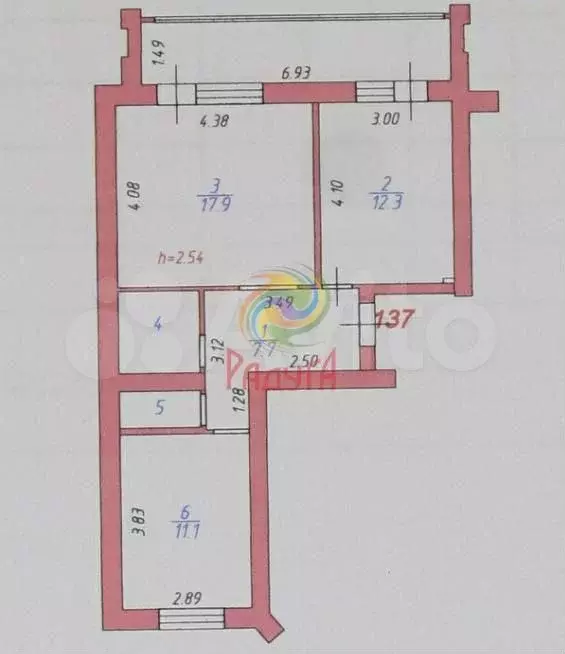 2-к. квартира, 54 м, 3/9 эт. - Фото 0
