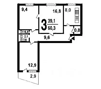 3-к кв. Хакасия, Сорск Усть-Абаканский район, ул. Кирова, 24 (58.4 м) - Фото 1