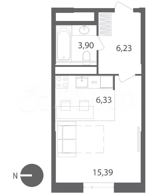 Квартира-студия, 31,9м, 15/21эт. - Фото 0