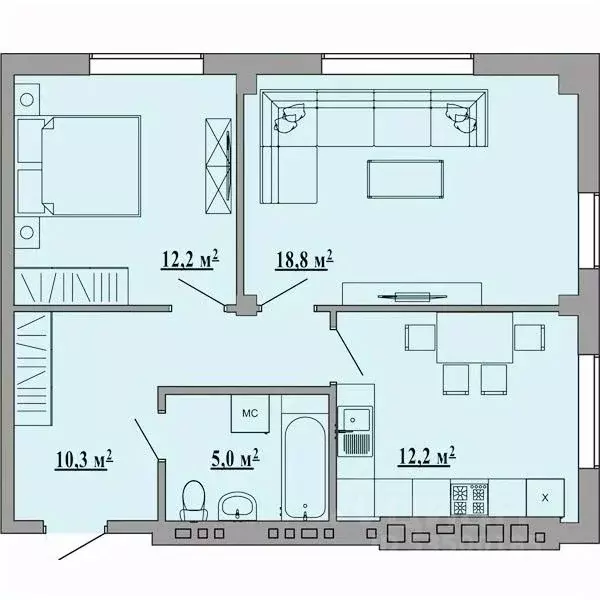 2-к кв. Липецкая область, Липецк ул. Василия Саунина, 2А (60.3 м) - Фото 1