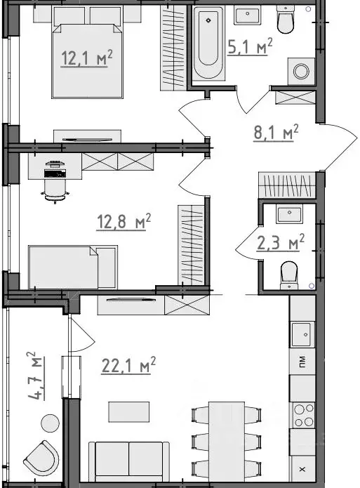 2-к кв. Владимирская область, Владимир Сновицы-Веризино мкр,  (64.85 ... - Фото 1