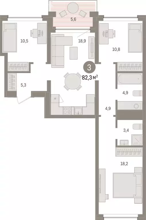3-комнатная квартира: Тюмень, ЖК Дом у Озера (82.34 м) - Фото 1
