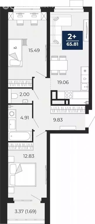 2-комнатная квартира: Тюмень, Арктическая улица, 14 (64.12 м) - Фото 0