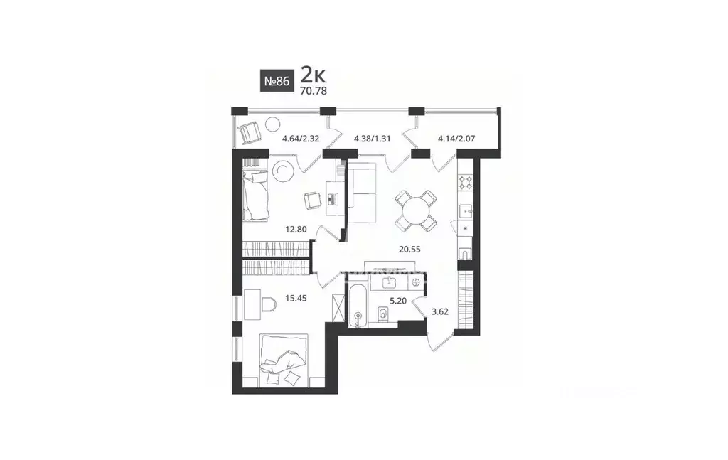 2-к кв. Калининградская область, Светлогорск Новая ул., 108-114 (70.78 ... - Фото 2