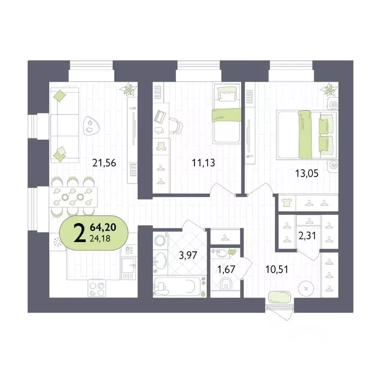 2-к кв. Брянская область, Брянск Бежицкая ул. (64.2 м) - Фото 1