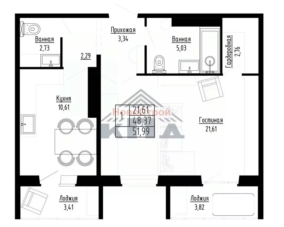 1-к кв. Омская область, Омск ул. Леонида Маслова, 7 (52.0 м) - Фото 1