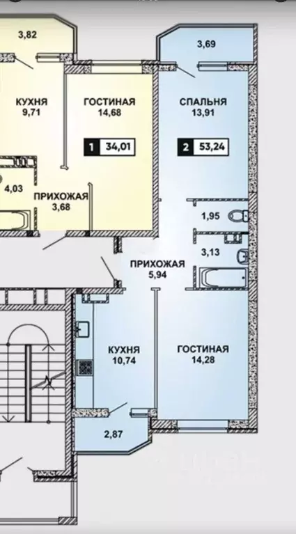 2-к кв. Краснодарский край, Краснодар ул. Григория Булгакова, 6 (53.3 ... - Фото 2