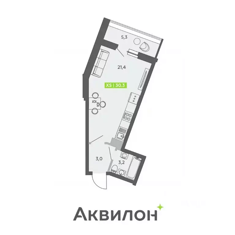Студия Санкт-Петербург ул. Чирикова, 5 (30.3 м) - Фото 0