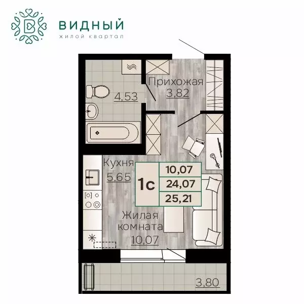 1-комнатная квартира: Пермь, микрорайон КамГЭС (25.21 м) - Фото 0