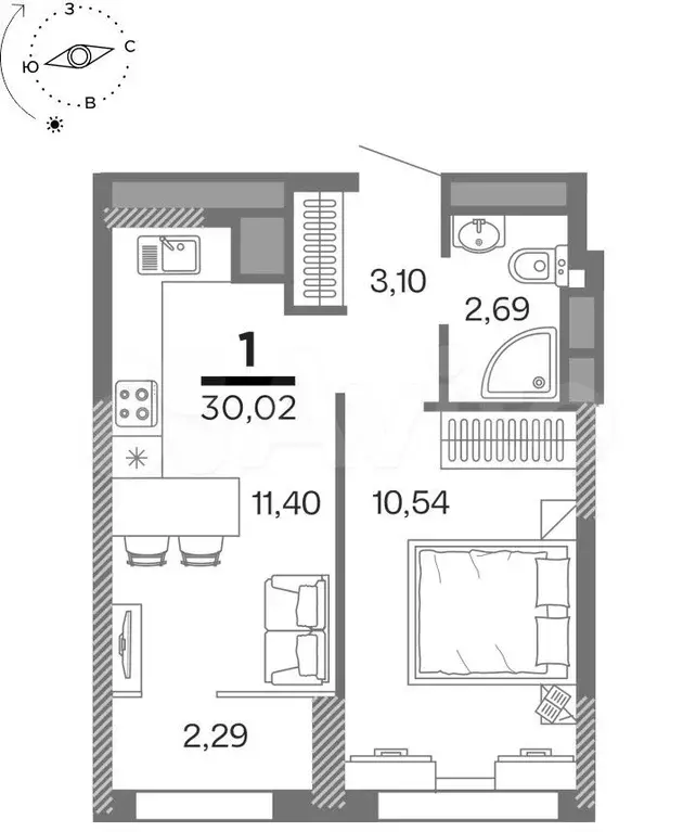 1-к. квартира, 30 м, 6/25 эт. - Фото 0