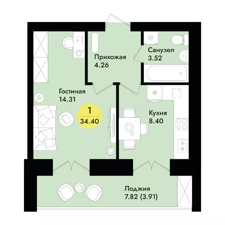 1-комнатная квартира: Йошкар-Ола, улица Павлова, 6 (34.4 м) - Фото 2