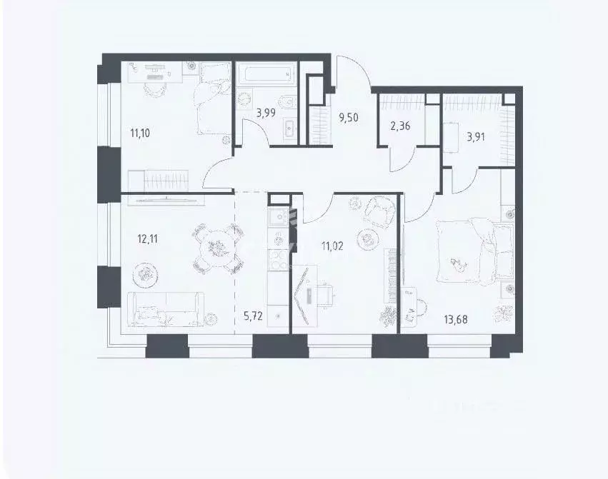 3-к кв. Москва Верейская 41 жилой комплекс, 2.1 (73.6 м) - Фото 1