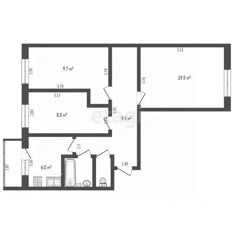 3-к кв. Ямало-Ненецкий АО, Пуровский район, Уренгой пгт, 1-й мкр 8 ... - Фото 2