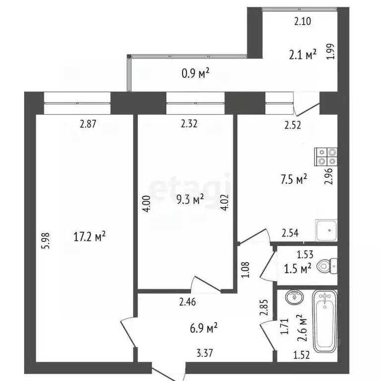 2-к кв. Башкортостан, Стерлитамак Солнечный мкр, ул. Караная Муратова, ... - Фото 2