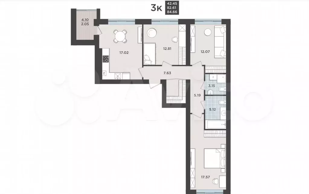 3-к. квартира, 82,6 м, 5/9 эт. - Фото 1