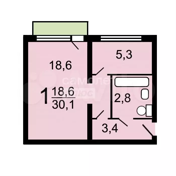 1-к. квартира, 30 м, 5/5 эт. - Фото 0