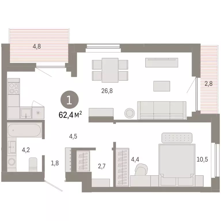 1-комнатная квартира: Новосибирский район, рабочий посёлок Краснообск, ... - Фото 2