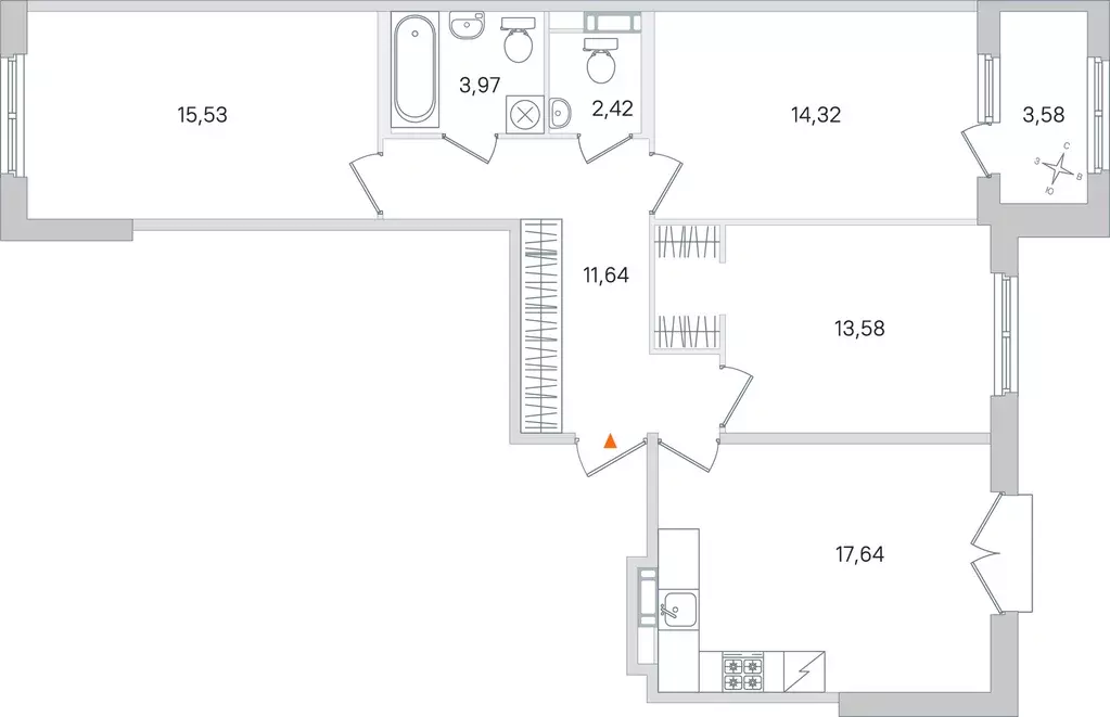 3-к квартира, 80.89 м - Фото 1