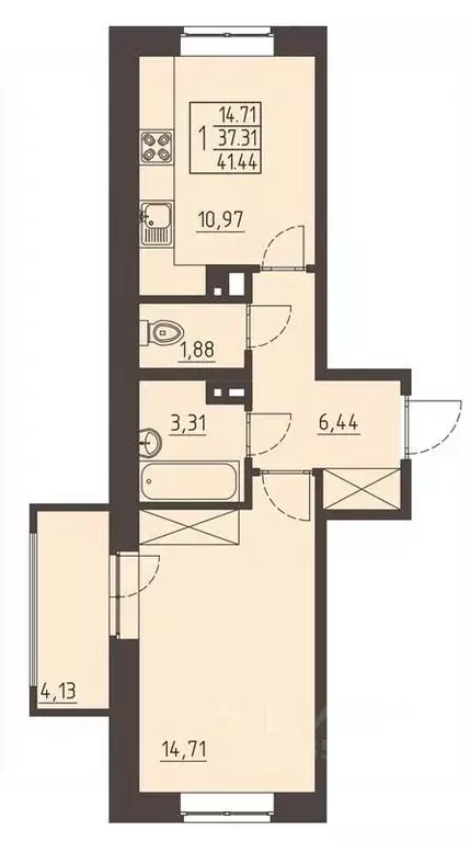 1-к кв. Иркутская область, Иркутск ул. Рылеева, 7 (41.8 м) - Фото 0