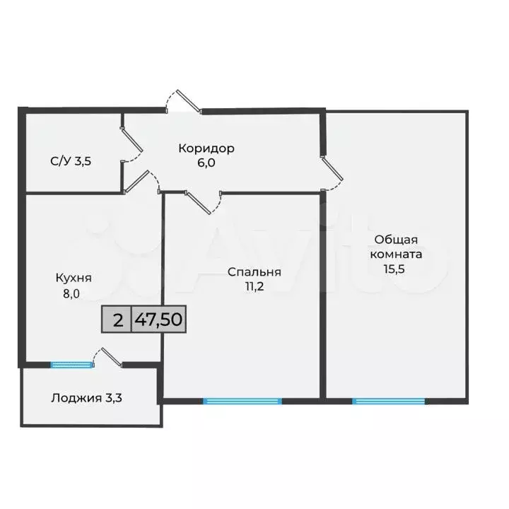 2-к. квартира, 47,6 м, 3/5 эт. - Фото 1