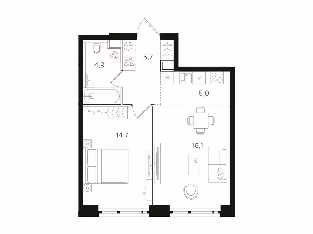 1-комнатная квартира: Москва, Открытое шоссе, вл9 (46.4 м) - Фото 1