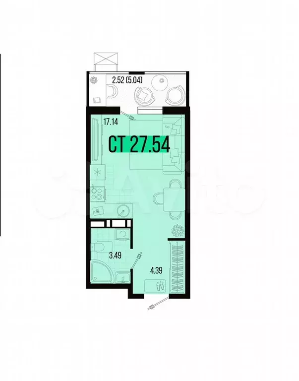 Квартира-студия, 27,5 м, 6/7 эт. - Фото 1