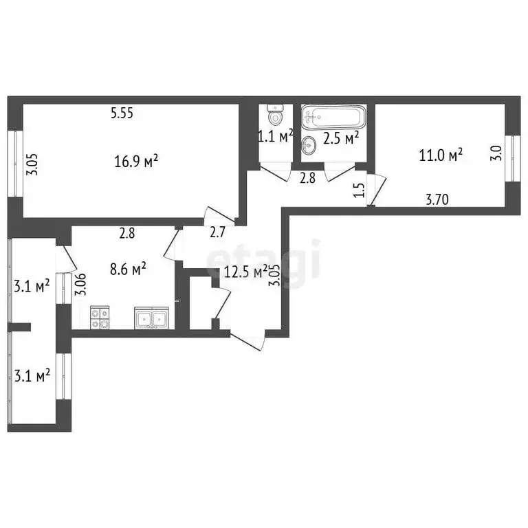 2-комнатная квартира: Амурск, Октябрьский проспект, 9А (53 м) - Фото 0