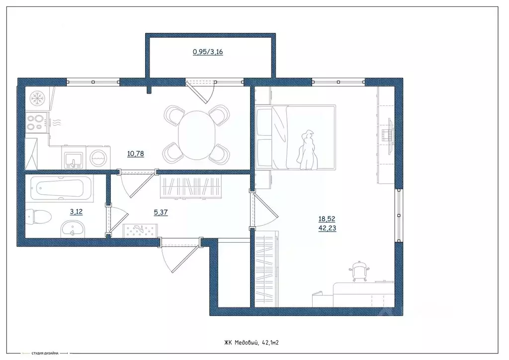 1-к кв. Тверская область, Тверь ул. Медовая, 9к6 (42.1 м) - Фото 2
