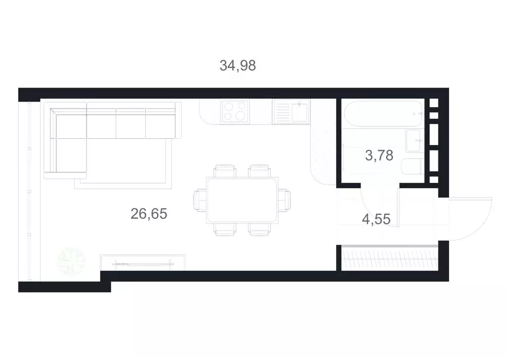Квартира-студия: Каспийск, улица М. Халилова, 1А (34.98 м) - Фото 1