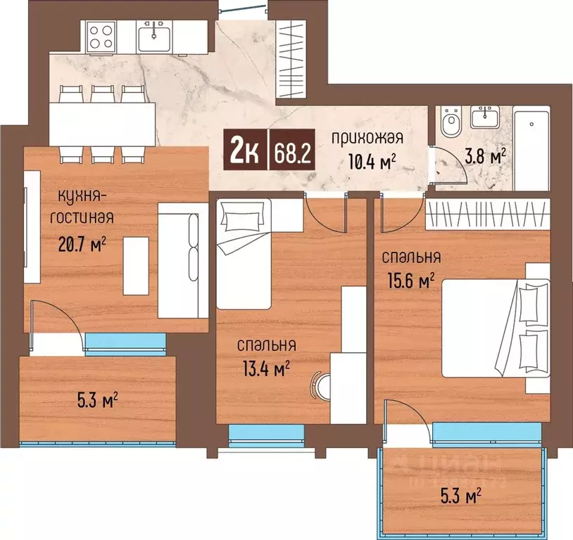 2-к кв. Калининградская область, Светлогорск Ольховая ул., 32к5 (68.2 ... - Фото 1