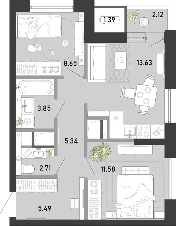 2-к кв. Тульская область, Тула Премьер Парк жилой комплекс (54.76 м) - Фото 1