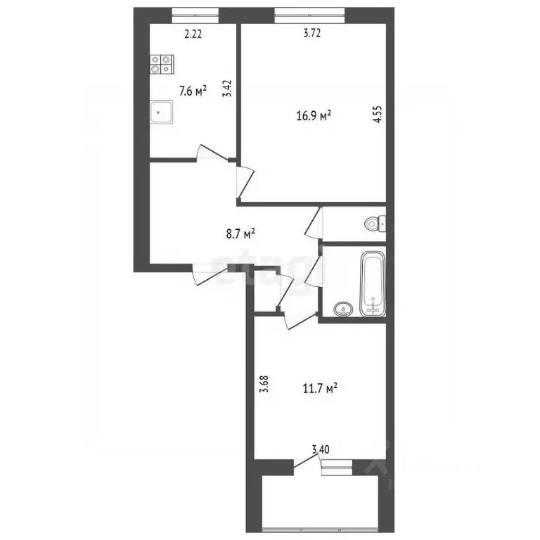 2-к кв. Вологодская область, Череповец Северное ш., 31 (49.3 м) - Фото 2