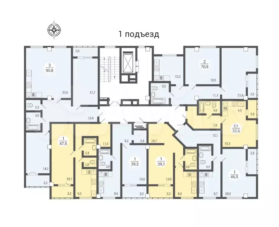1-к. квартира, 36,5 м, 6/9 эт. - Фото 0