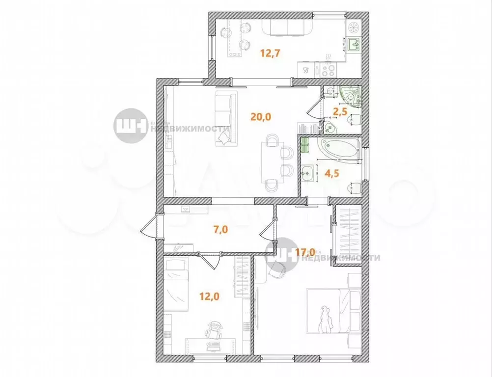 3-к. квартира, 75 м, 3/3 эт. - Фото 0