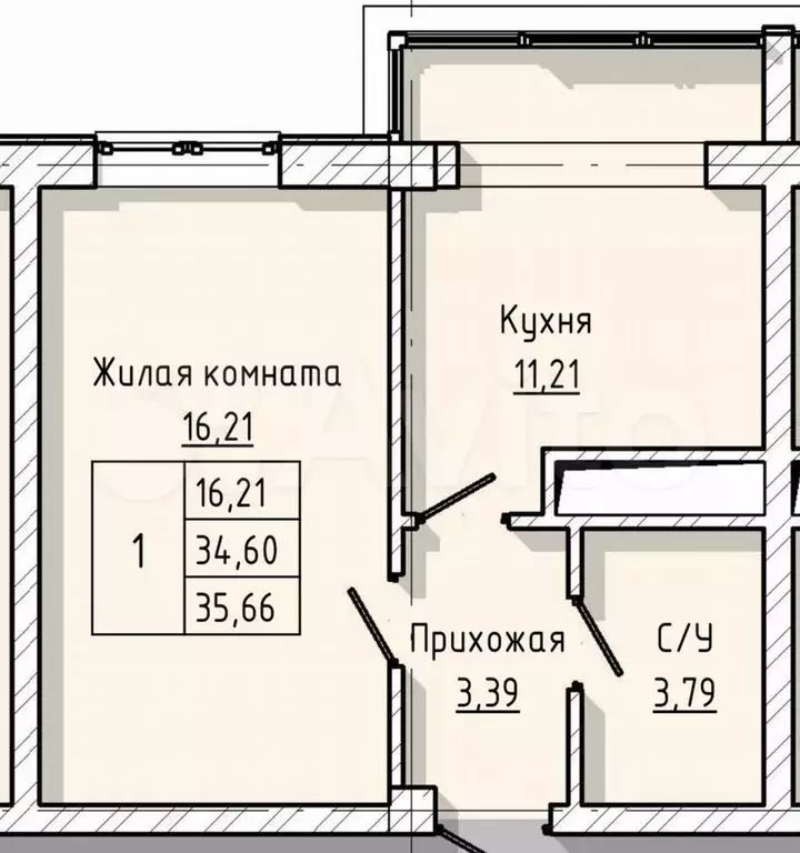 1-к. квартира, 35,7 м, 2/8 эт. - Фото 1
