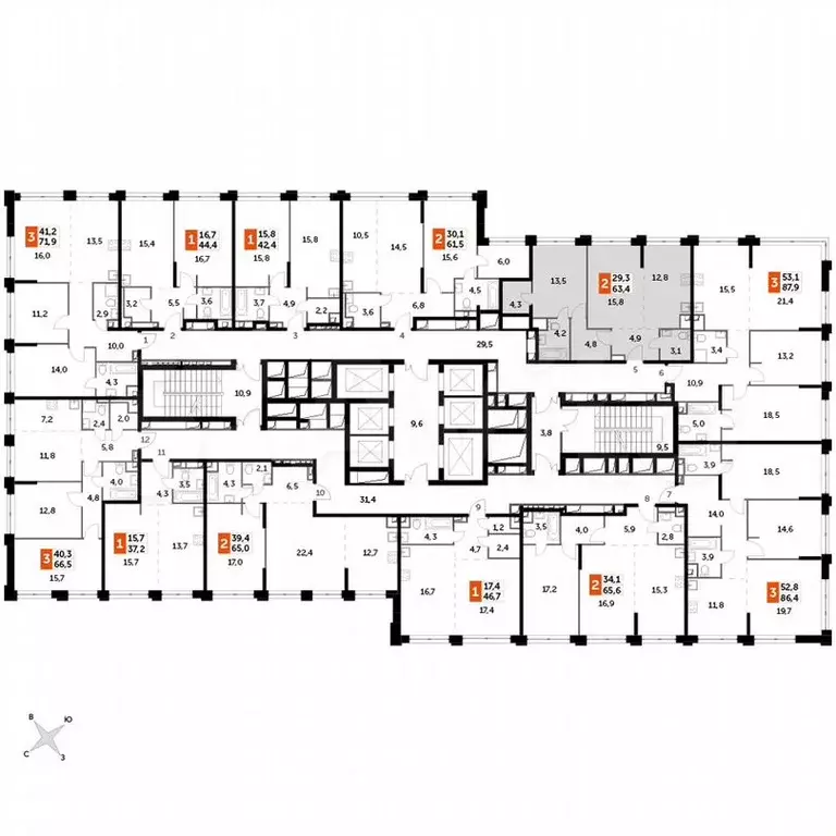 2-к. квартира, 63,4м, 33/43эт. - Фото 1