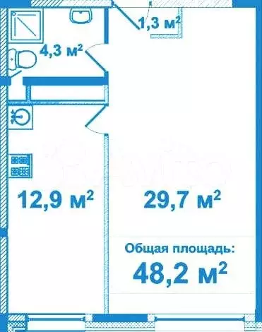 1-к. квартира, 48,1 м, 1/4 эт. - Фото 0