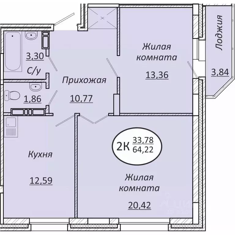 2-к кв. Новосибирская область, Новосибирск  (64.22 м) - Фото 0