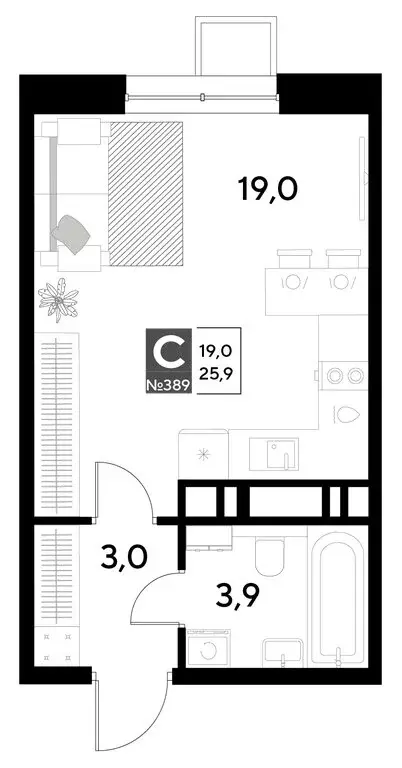 Квартира-студия: Омск, жилой район Снегири (25.9 м) - Фото 0